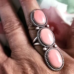Pink concho, sterling silver ring